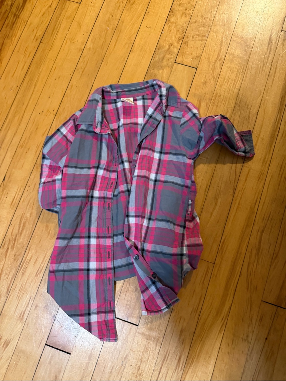 Faded Glory Pink and Gray Plaid Button-Down Shirt